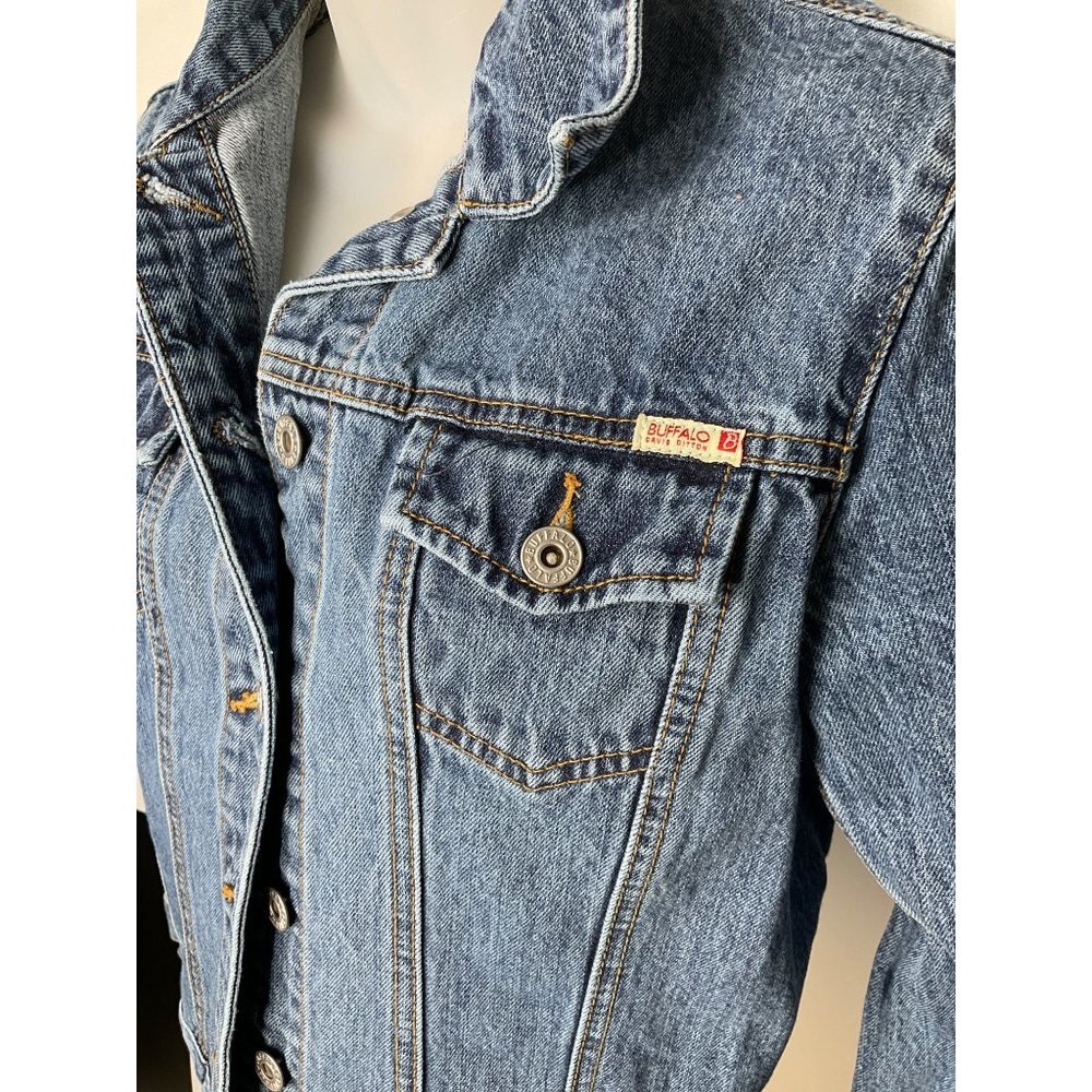 Medium Denim Jean Jacket Studded Star Design on Back Buffalo David Bitton - Picture 4 of 8